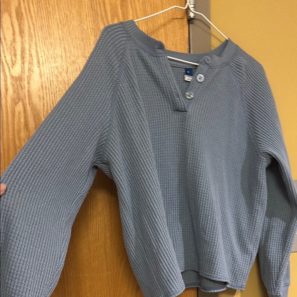 Blue Waffle Knit Henley Sweater